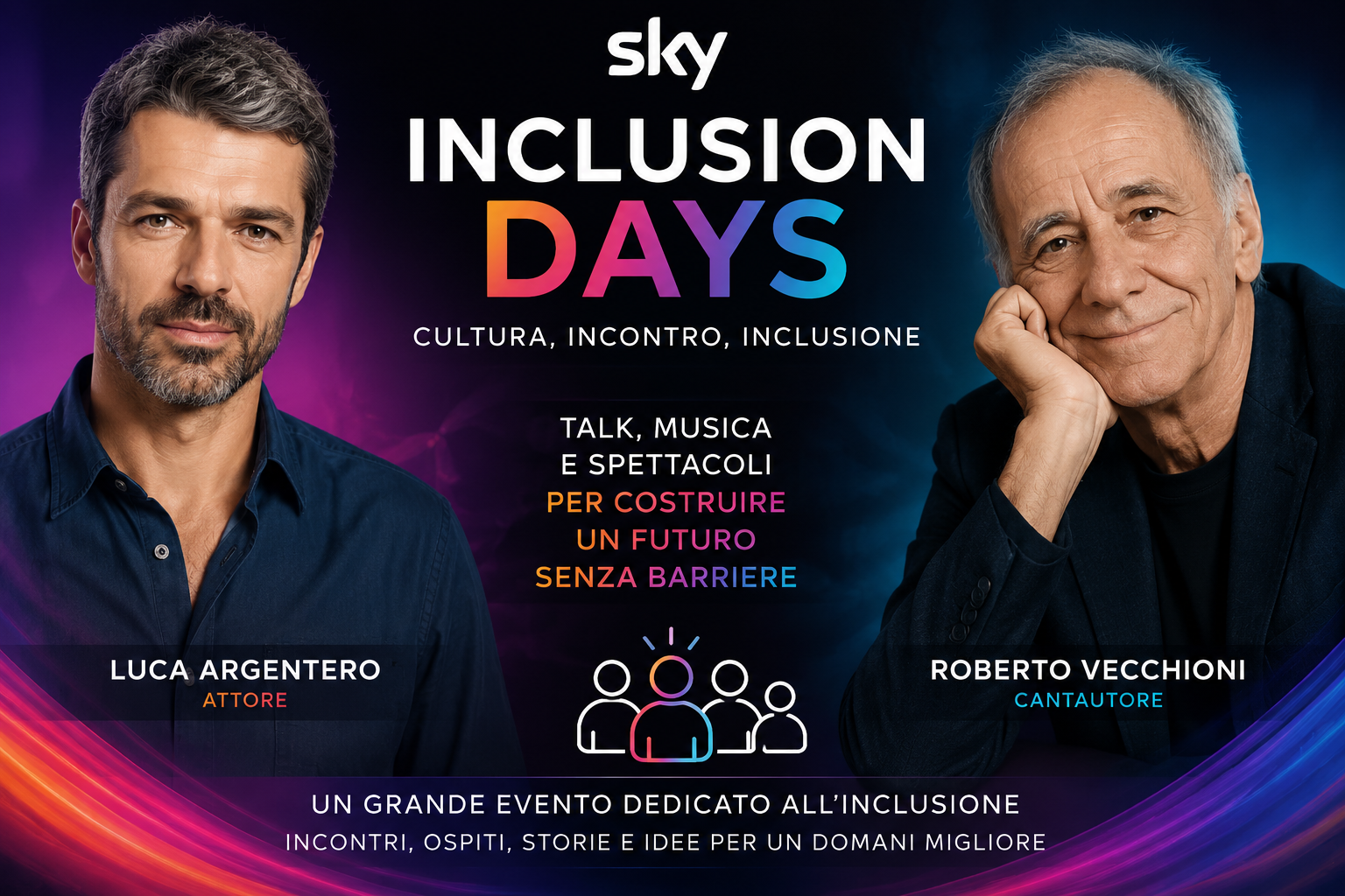 Luca Argentero e Roberto Vecchioni all’Inclusion Days 2026