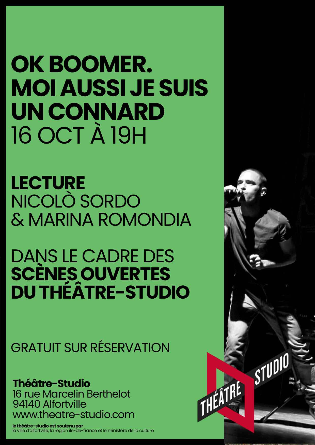 Locandina francese di OK BOOMER al Théâtre-Studio di Alfortville