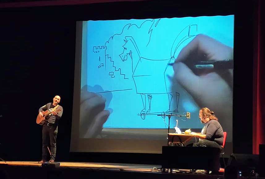 Spettacolo Didatticabaret con musica e disegno dal vivo