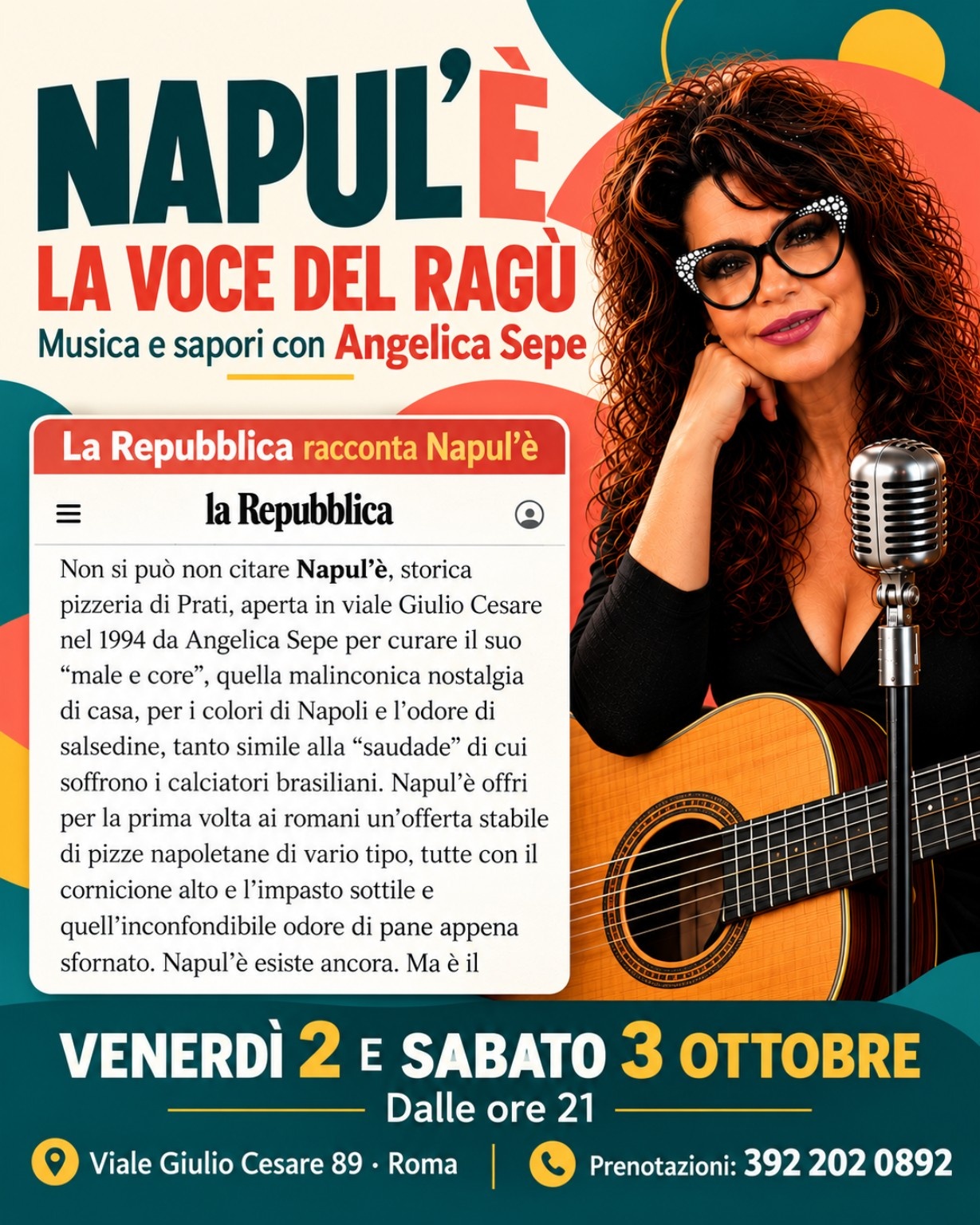 Locandina di La Voce del Ragù con Angelica Sepe al Napul’è di Roma