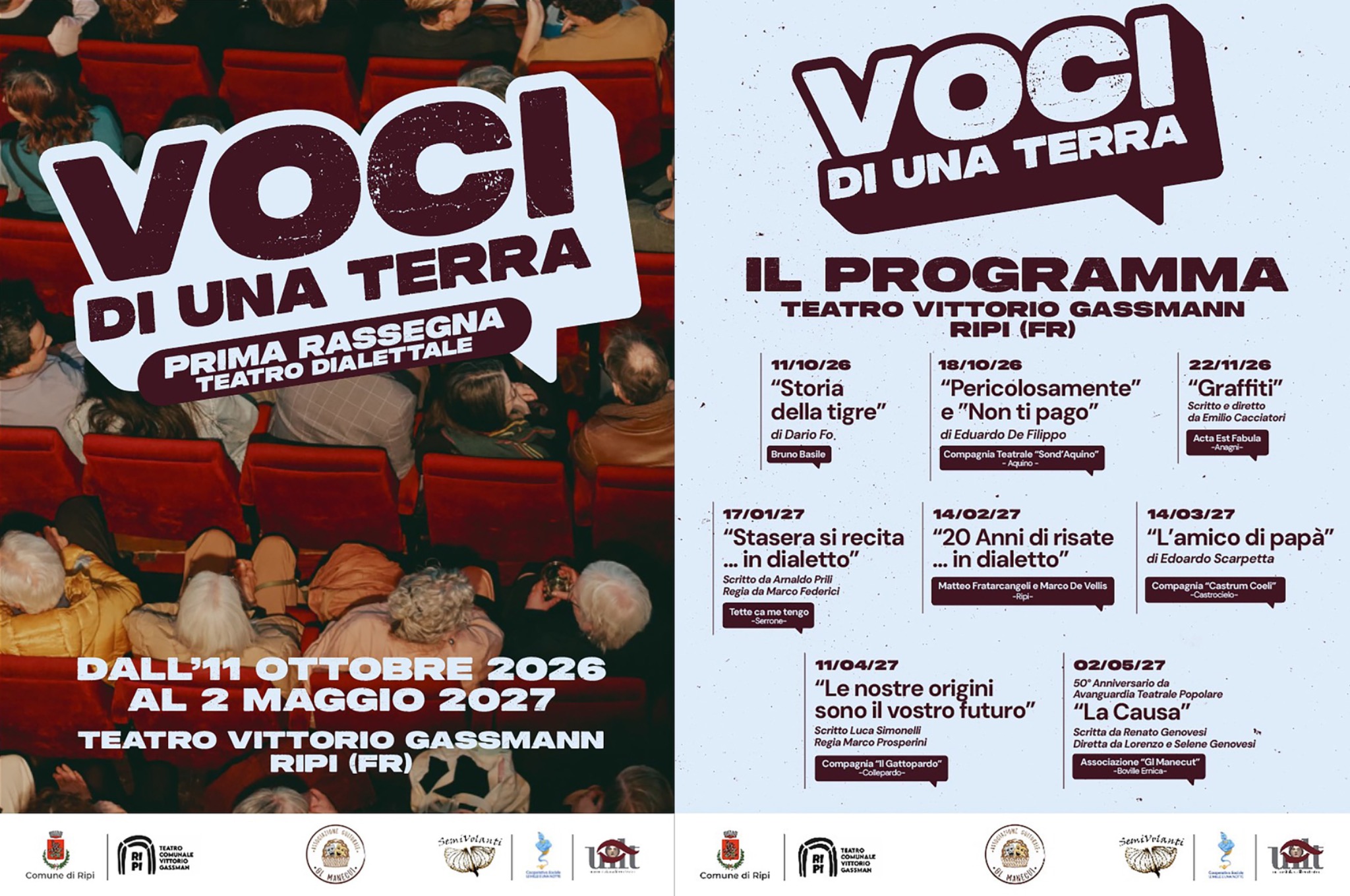 Programma della rassegna Voci di una terra al Teatro Vittorio Gassmann di Ripi
