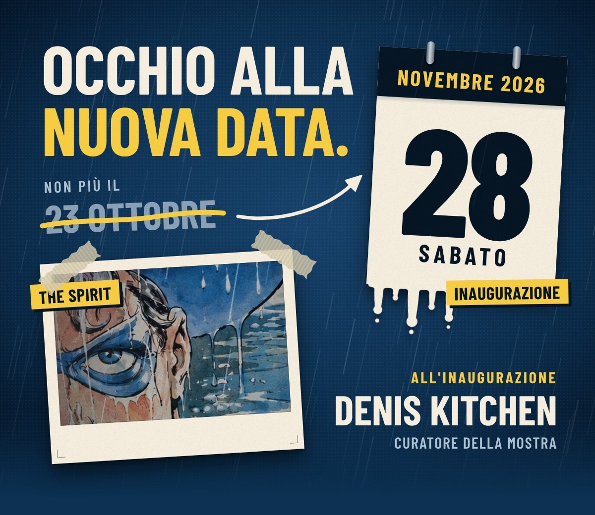 Locandina della mostra Will Eisner al CLAP Museum: inaugurazione sabato 28 novembre 2026 con Denis Kitchen